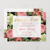 PixDezinesは日付/ヴィンテージバラを保存 案内ポストカード (正面/裏面)