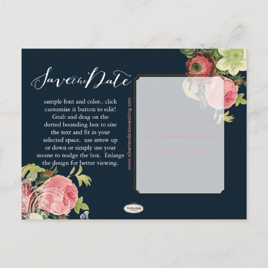 PixDezinesは日付/ヴィンテージバラを保存 案内ポストカード (裏面)