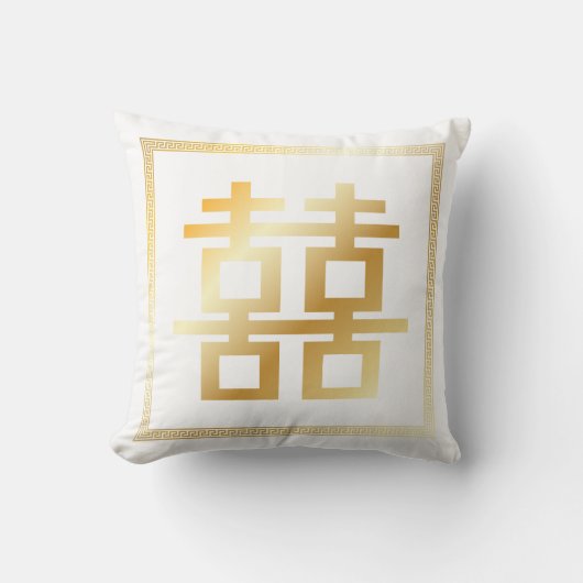 PixDezinesは色/金ゴールドの二重の幸せを表示 クッション (正面)