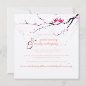 PixDezinesは鳥/赤いさくらんぼ/桜の花を愛 招待状 (裏面)