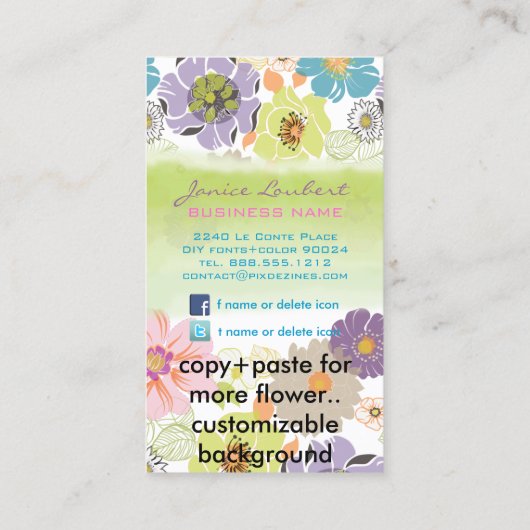 PixDezinesは、レトロな熱帯の花/DIYカラーを新たに追加 名刺 (裏面)