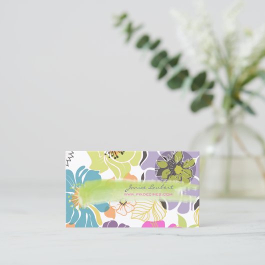 PixDezinesは、レトロな熱帯の花/DIYカラーを新たに追加 名刺 (スタンド正面)
