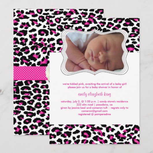 PixDezinesはcheetah/birthアナウンス/shawer 招待状 (正面/裏面)