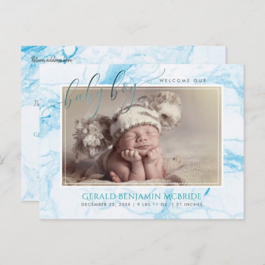 PixDezinesへようこそ男の赤ちゃんフェイク、フォイル+大理石 案内ポストカード (正面/裏面)