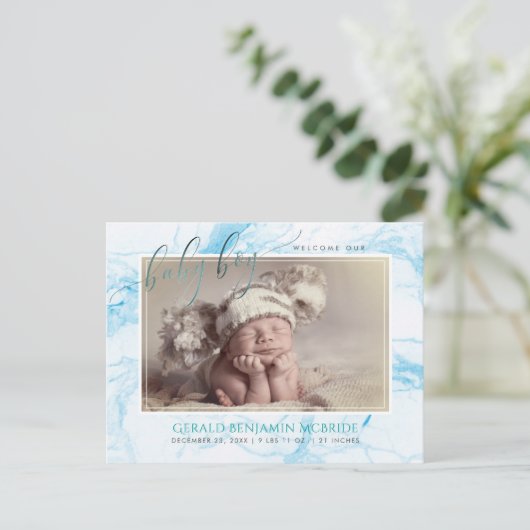 PixDezinesへようこそ男の赤ちゃんフェイク、フォイル+大理石 案内ポストカード (スタンド正面)