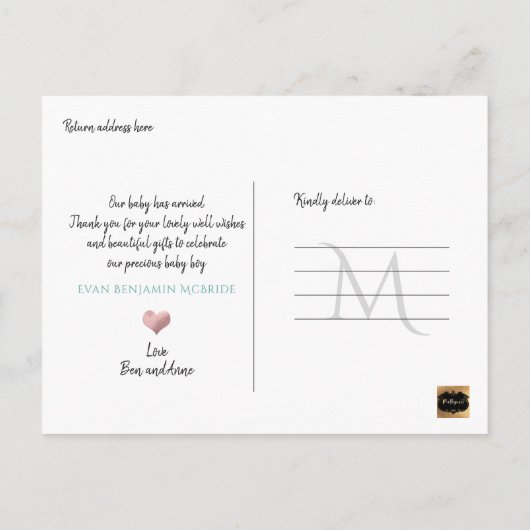 PixDezinesへようこそ男の赤ちゃん、フォイルフェイクスクリプト 案内ポストカード (裏面)