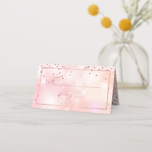 PixDezinesめまいフェイクバラ金ゴールド紙吹雪+《写真》ぼけ味 プレイスカード (正面)