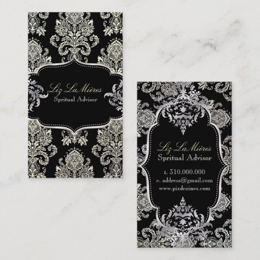 PixDezinesアイボリービクトリアンDamask/DIYカラー 名刺 (正面/裏面)