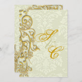 PixDezinesアイボリーDAMASK フェイク金ゴールドFILIGREE 招待状 (正面/裏面)