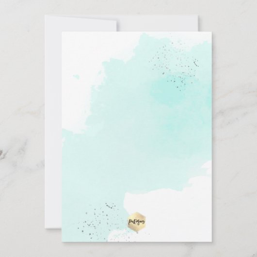 PixDezinesアクアブルーの水彩洗礼 招待状 (裏面)