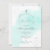 PixDezinesアクアブルーウォーターカラー《キリスト教》洗礼式や命名式 招待状 (正面)