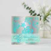 PixDezinesアクアブルーフローラレース+シフェイクルバー 招待状 (スタンド正面)