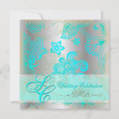 PixDezinesアクアブルーフローラレース+シフェイクルバー 招待状 (正面)