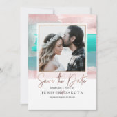 PixDezinesアモダンート、バラ金ゴールドティール（緑がかった色）アクア 招待状 (正面)