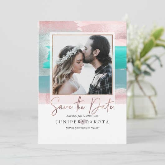 PixDezinesアモダンート、バラ金ゴールドティール(緑がかった色)アクア 招待状 (スタンド正面)