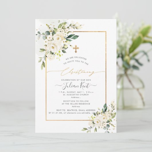 PixDezinesアラバスターバラH2フラワーズ《キリスト教》洗礼式や命名式 招待状 (スタンド正面)