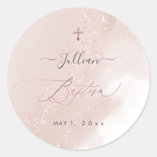 PixDezinesアルコールダスティピンクローズバプテスマ ラウンドシール (正面)
