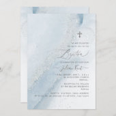 PixDezinesアルコール+インクダスティブルーシルバー洗礼 招待状 (正面/裏面)