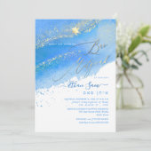 PixDezinesアルコール+インクブルーカリブのバー（ユダヤ教の）バル・ミツバー 招待状 (スタンド正面)