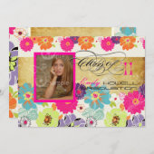 PixDezinesアレグレレトロフラワーグラデーティ 招待状 (正面/裏面)