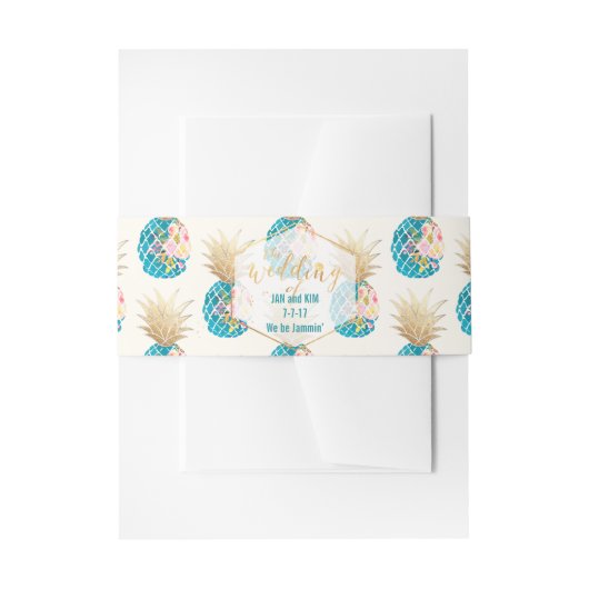 PixDezinesアロハハワイアンパイナップル/ティール（緑がかった色） 招待状ベリーバンド (正面例)