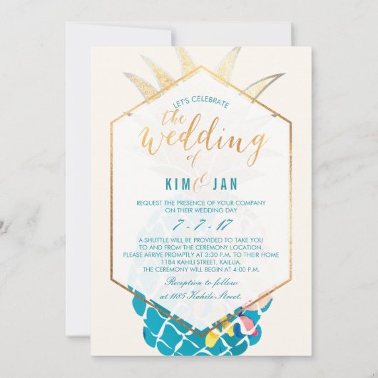 PixDezinesアロハハワイアンパイナップル/DIYカラー 招待状 (裏面)