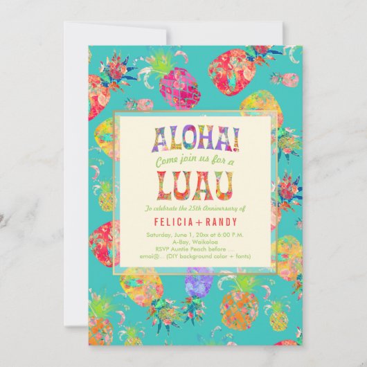 PixDezinesアロハハワイアンパイナップル/DIYティール(緑がかった色) 招待状 (正面)