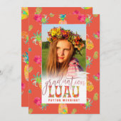 PixDezinesアロハパイナップルの卒業ルアウ(ハワイ式宴会) 招待状 (正面/裏面)