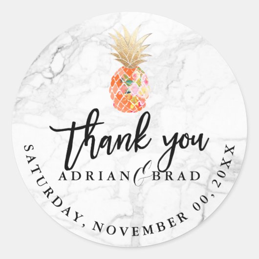 PixDezinesアロハパイナップル/大理石 ラウンドシール (正面)