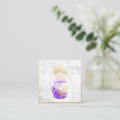 PixDezinesアロハパイナップル/金ゴールド/大理石 スクエア名刺 (スタンド正面)