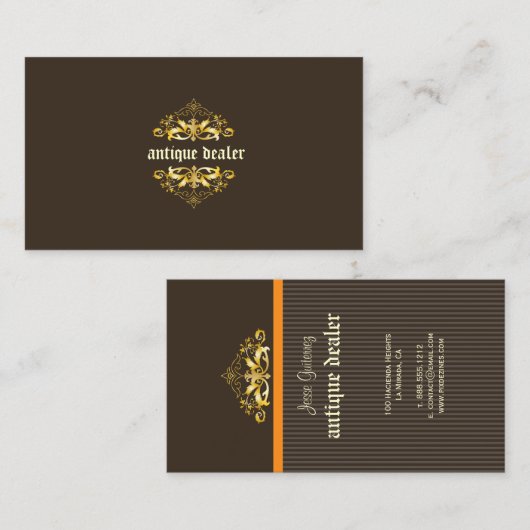PixDezinesアンティークディーラー/Pinstripes/Filigrees 名刺 (正面/裏面)
