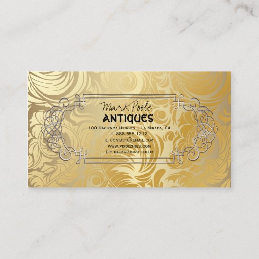 PixDezinesアンティークフェイク金ゴールドDAMASK 名刺 (裏面)
