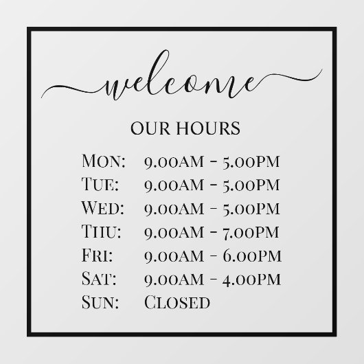 PixDezinesウェルカムビジネス時間 ウィンドウサイン (シート)