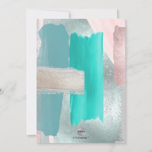 PixDezinesウォーターカラーアクアバラ金ゴールドセージティール（緑がかった色） 招待状 (裏面)