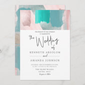 PixDezinesウォーターカラーアクアバラ金ゴールドセージティール(緑がかった色) 招待状 (正面/裏面)