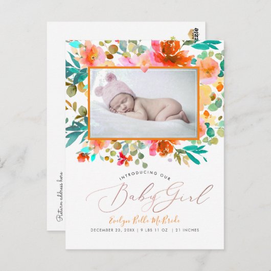 PixDezinesウォーターカラーガーデンバラベビーガール ポストカード (正面/裏面)