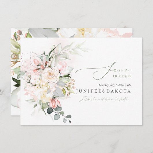 PixDezinesウォーターカラークリーム赤面バラ セーブザデート (正面/裏面)