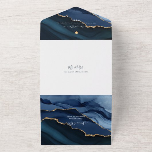 PixDezinesウォーターカラーゲート石板ブルーバー(ユダヤ教の)バル・ミツバー オールインワン招待状 (外側)