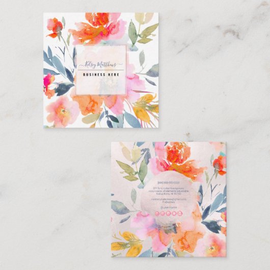 PixDezinesウォーターカラーサマーガーデンバラ スクエア名刺 (正面/裏面)