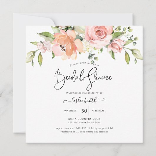 PixDezinesウォーターカラーダスティバラブライダルシャワー 招待状 (正面)