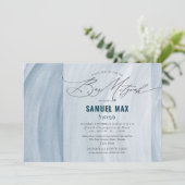 PixDezinesウォーターカラーダスティブルーウェーブバー(ユダヤ教の)バル・ミツバー 招待状 (スタンド正面)