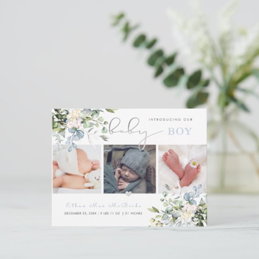 PixDezinesウォーターカラーダスティブルーユーカリ誕生 ポストカード (スタンド正面)