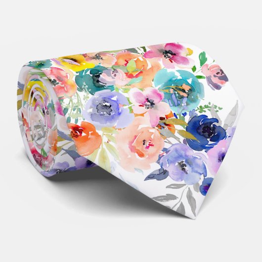 PixDezinesウォーターカラープティートサマー花模様 ネクタイ (ロール)