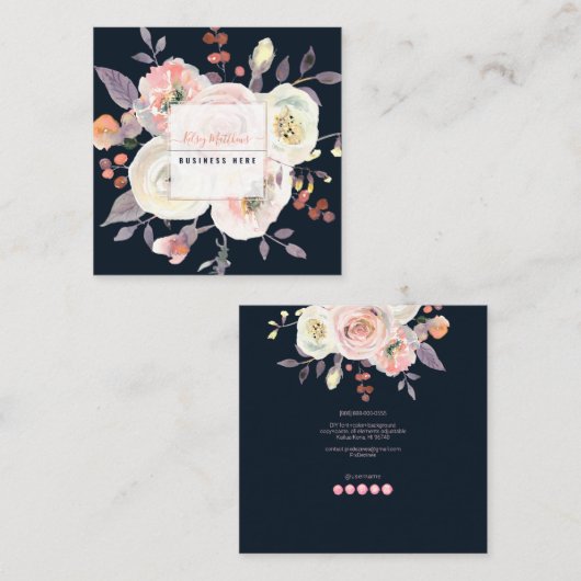 PixDezinesウォーターカラーミッドサマーパステルバラ スクエア名刺 (正面/裏面)