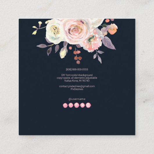 PixDezinesウォーターカラーミッドサマーパステルバラ スクエア名刺 (裏面)