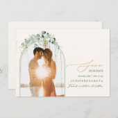 PixDezinesウォーターカラーユーカリリース緑 セーブザデート (正面/裏面)