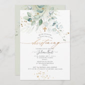 PixDezinesウォーターカラーユーカリ《キリスト教》洗礼式や命名式 招待状 (正面/裏面)