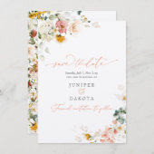 PixDezinesウォーターカラー秋ガーデンフラワーズ セーブザデート (正面/裏面)