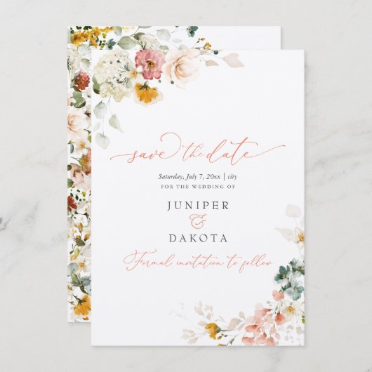 PixDezinesウォーターカラー秋ガーデンフラワーズ セーブザデート (正面/裏面)