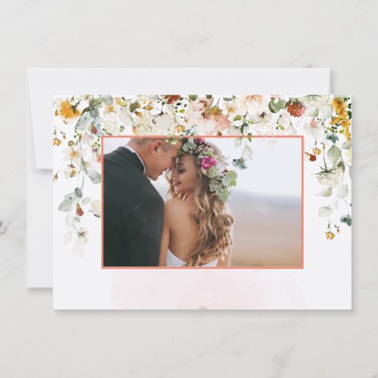 PixDezinesウォーターカラー秋ガーデンフラワーズ セーブザデート (裏面)